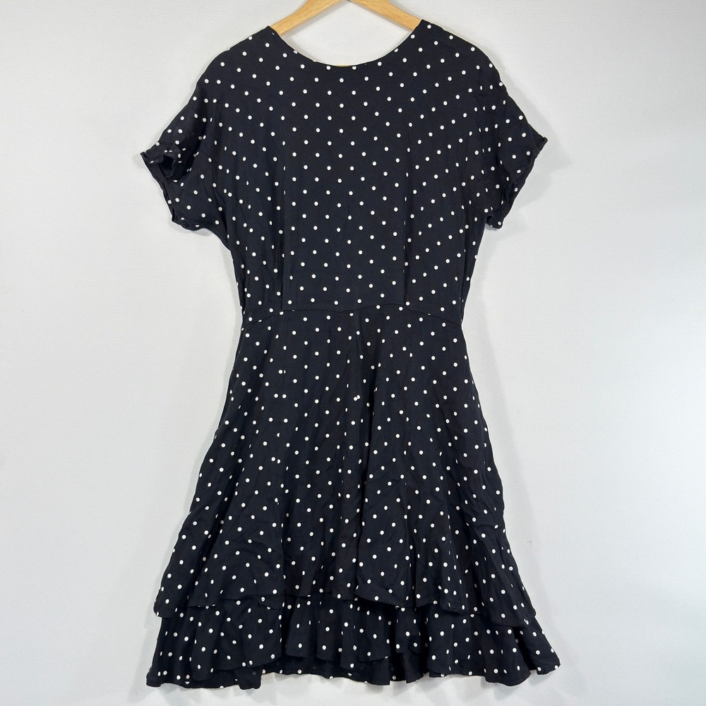 Byer Studio Polka Dot Dress Womens 12 Black Ruffle Tiered Vintage Rockabilly Mod